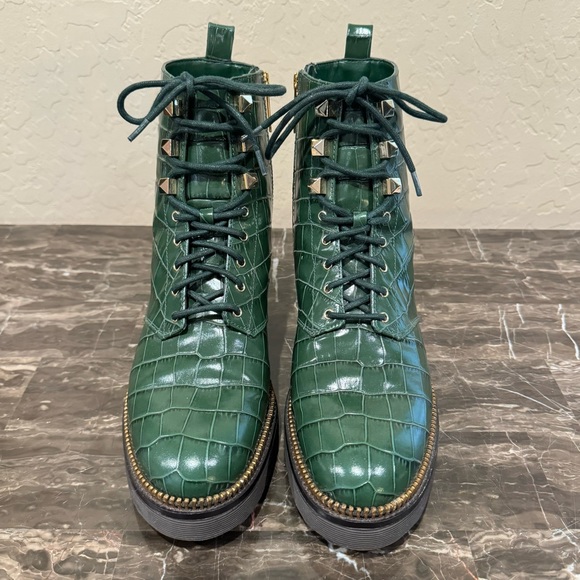 Michael Kors Haskell Crocodile Embossed Leather Combat Boots - Picture 6 of 14